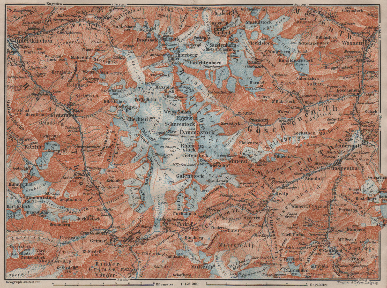 URNER/URI ALPS. Trift district. Andermatt Innertkirchen Dammastock 1911 map